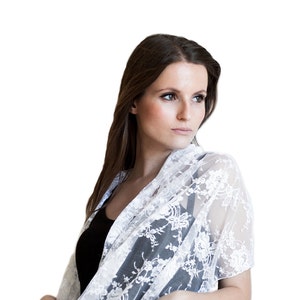 White Lace Wrap Shawl With 4 Wearing Options- Shawl, Shrug, Crisscross And Scarf. Elegant Evening Cover Up , White Lace Bolero Shrug Shawl