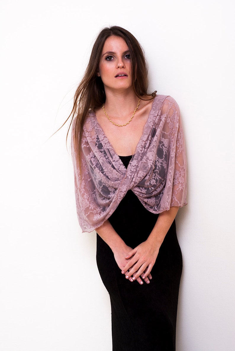 Plus Size Shrug Shawl Dust Rose Lace Cover Up With 4 Wearing Etsy