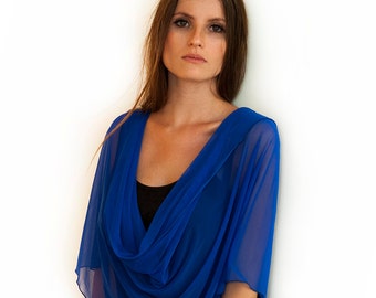 Royal Blue Loop Shawl, Plus Size. Blue Versatile Shawl With 4 Wearing Options. Elegant Clothing, Party Shawl, Cover Up For Curvy Women
