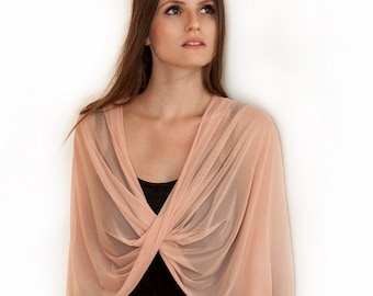 Sheer Peach Loop Shawl With 4 Wearing Options- Shawl, Scarf, Crisscross And Shrug. Convertible Top, Sheer Shawl Wrap, Plus Size Shawl