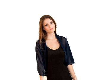 Marineblauer Loop Schal, als Bolero, Shrug, Schal und überkreuzt zu tragen.  Abend-Verdeckung, eleganter marineblauer Sheer Shrug, Cabrio-Schal