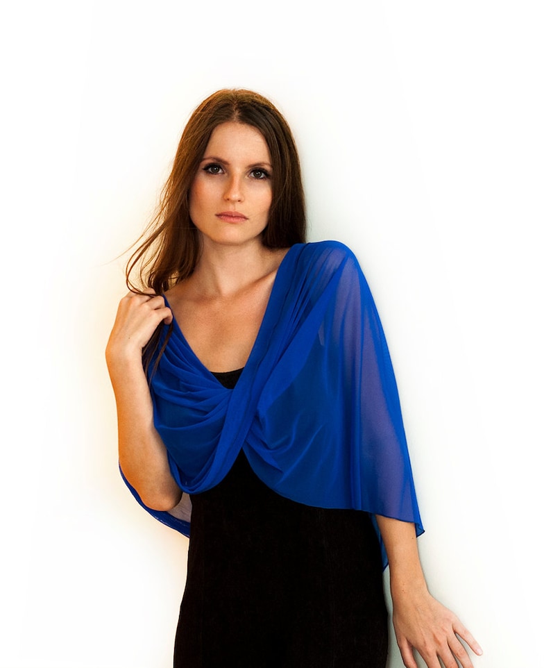 Royal Blue Sheer Loop Shawl, Versatile Shrug, Evening Dress Bolero