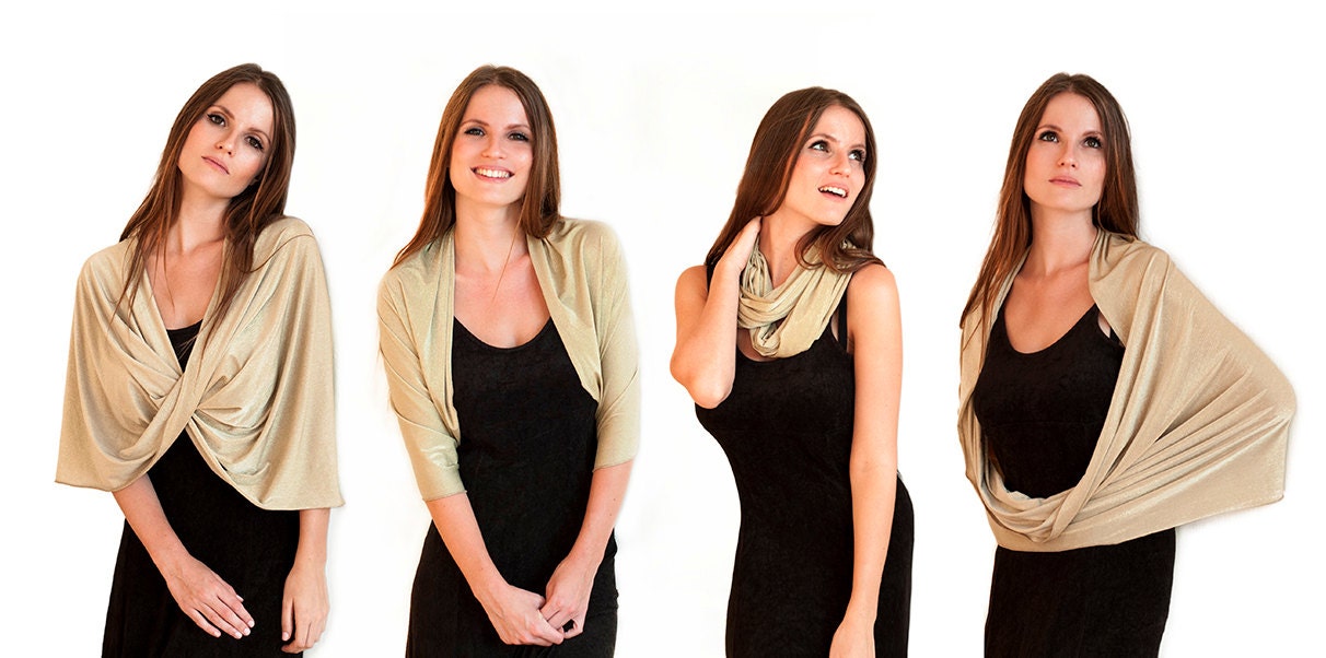 Gold Versatile Shawl, Shrug, Crisscross And Scarf. Fancy Shawl, Glittering Fabric, Elegant Top, Gold Bolero, Glittering Shawl, Golden Shrug