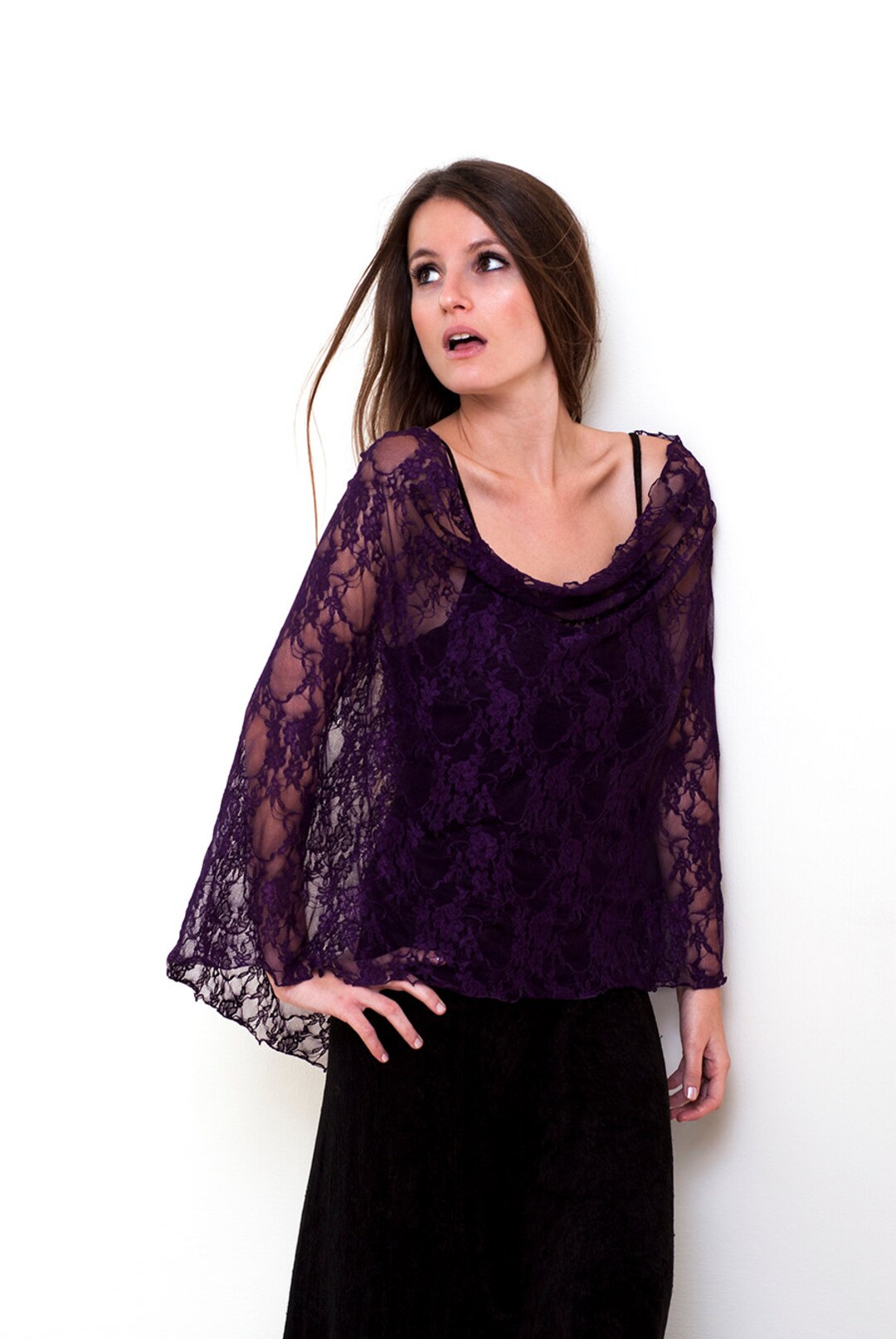 Purple Lace Loop Shawl, Lace Shawl With 4 Wearing Ways- Shawl, Shrug ...