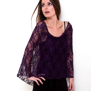 Purple Lace Loop Shawl, Lace Shawl With 4 Wearing Ways- Shawl, Shrug, Crisscross And Infinity Scarf, Purple Shawl, Lace Cover Up Bolero