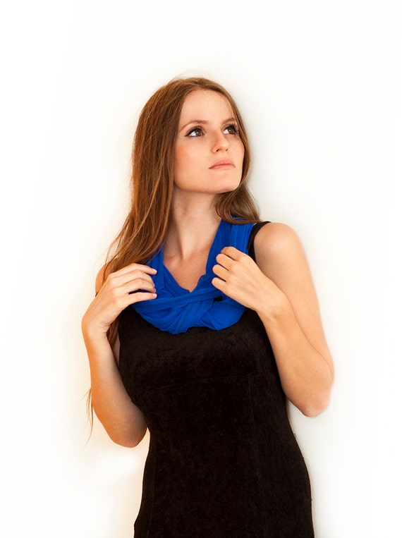 Royal Blue Loop Wrap Scarf. Blue Versatile Scarf/ Shawl with 4 Wearing options. Fashion Accessories, Gift for Ladies, Royal Blue Shawl Wrap
