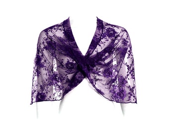 Convertible Lace Wrap Top- Shawl, Shrug, Crisscross And Scarf. Dark Purple Lace Bolero, Mother Of The Bride Shrug, Mother Of The Groom Shawl