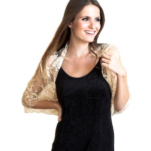 Champagne Lace Bolero Shawl With 4 Wearing Ways- Shawl, Shrug, Scarf And Crisscross. Plus Size , Elegant Champagne Shrug, Prom Lace Bolero