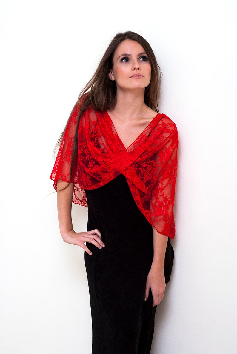 red gown with shrug