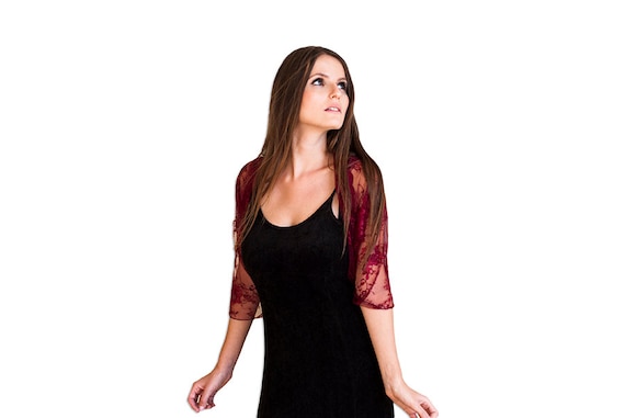 ShawlNoaVider Petite Bolero / Shawl, Burgundy Lace. Loop Shawl with 4 Wearing Options- Shawl, Shrug, Infinity Scarf and Crisscrossed. Elegant Top Wrap