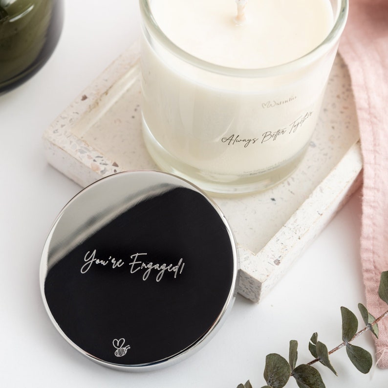 Personalised Engagement Candle with engraved lid image 2