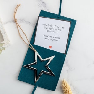 Godparent Star Decoration | Gift for Godparent | Engraved Star | Gold or Silver Colour | Forever Keepsake | Choice or ribbon | God child