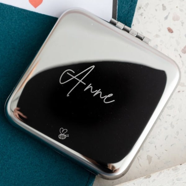 Personalised Compact Mirror | Engraved Mirror | Pocket Mirror | Square Mirror | Engrave both sides