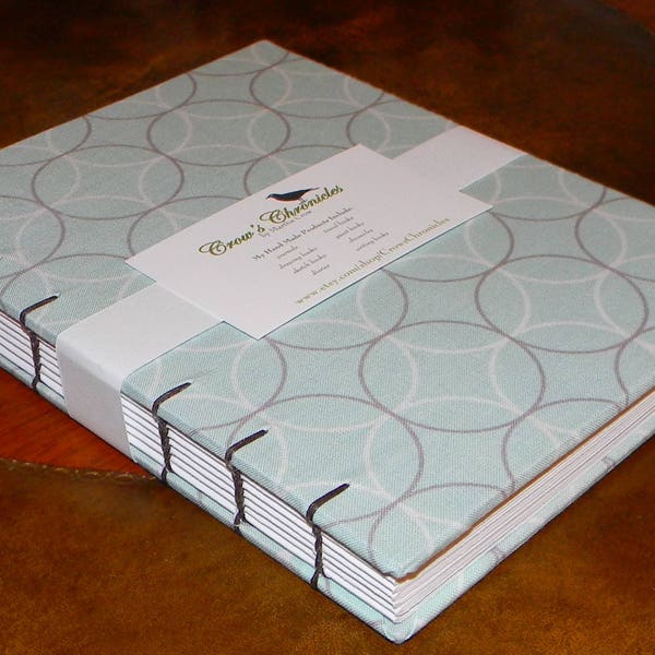 SALE!!  Medium Lined Teal Circles Print Handmade Coptic Stitch Bound Journal 6x8 inch