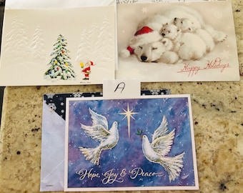 Vintage Christmas Cards. Set of 3 holiday cards with envelopes..3 sets to choose from.  FREE SHIPPING rare find.