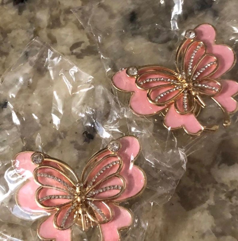 BUTTERFLY lådknoppar, skåpknoppar. Rosa emalj med gulddetaljer. Set om 2. bild 7