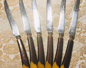 Faux Antler steak knives. Mid century SET of 6 steak knives MADE in CANADA