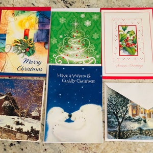6 CARTES DE NOËL vintage avec enveloppes. Condition excellente. Trouvaille de carte unique !