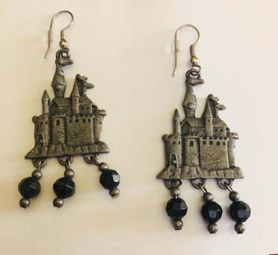 MIDEVIEL castle EARRINGS from the 80’s. Pewter da… - image 7