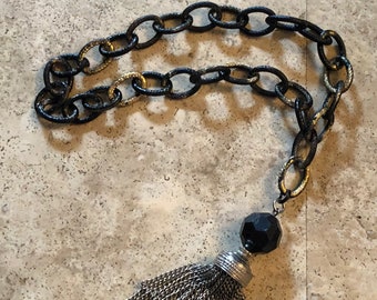 Vintage Black chain with tassel home decor or Curtain Holder handmade