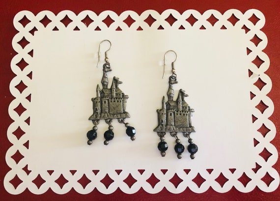 MIDEVIEL castle EARRINGS from the 80’s. Pewter da… - image 1