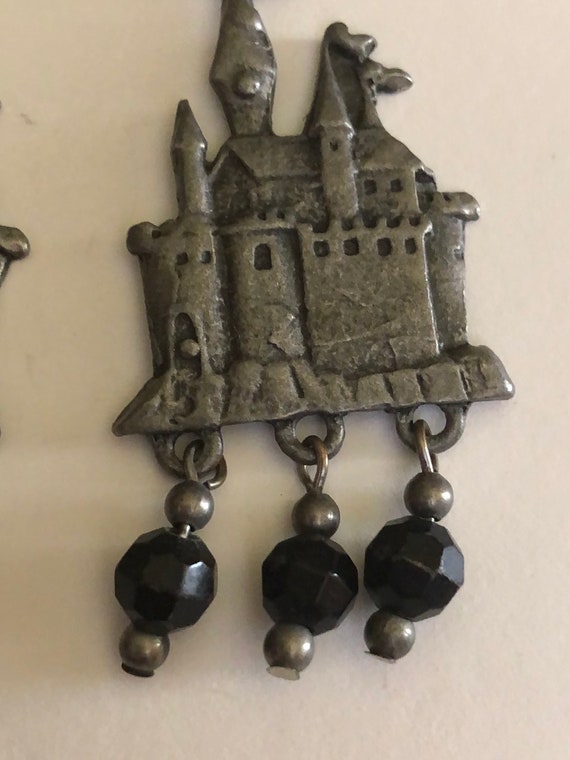 MIDEVIEL castle EARRINGS from the 80’s. Pewter da… - image 2