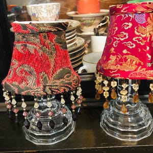 Fabric Lampshades, small size with beaded fringe. 2 to choose from. Vintage items. Ships from Canada