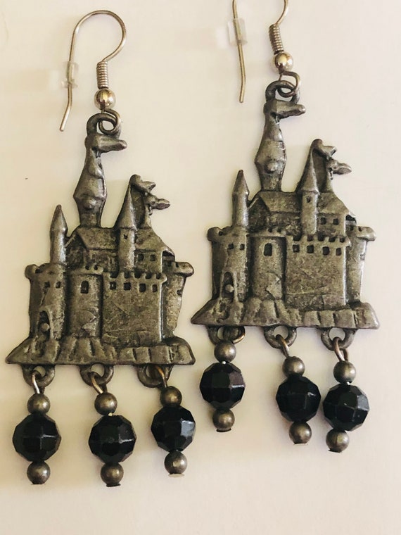 MIDEVIEL castle EARRINGS from the 80’s. Pewter da… - image 6