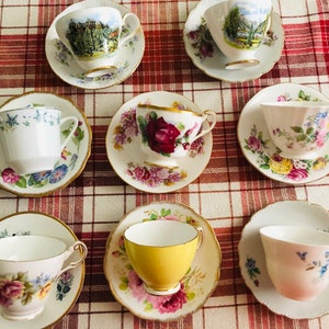 Vintage Mismatched Tea Cup and Saucer Sets, Floral China, Set of 3