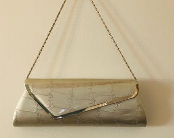 Envelope Clutch Envelope BAg with Chain strap, soft taupe, Faux crocodile. Ships from Canada