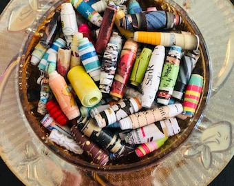 Glazed Paper Beads, Assorted Colors and Shapes, Jewelry Making (85+ Pieces)