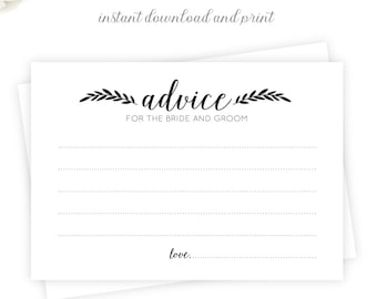 Printable Wedding Reception Advice Cards | Advice for Bride and Groom | Instant Download | 5x3.5 | DIY Printable/Digital File | r0012