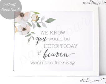 Printable Wedding Sign | In Memory of | We Know You Would Be Here Today If Heaven Wasn't So Far Away | Instant Download | 8x10 | z005