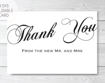 Printable Wedding Thank You Cards (Folded) | Thank You from new Mr. and Mrs.  | Instant Download | 5x3.5 | DIY Printable/Digital File | r002