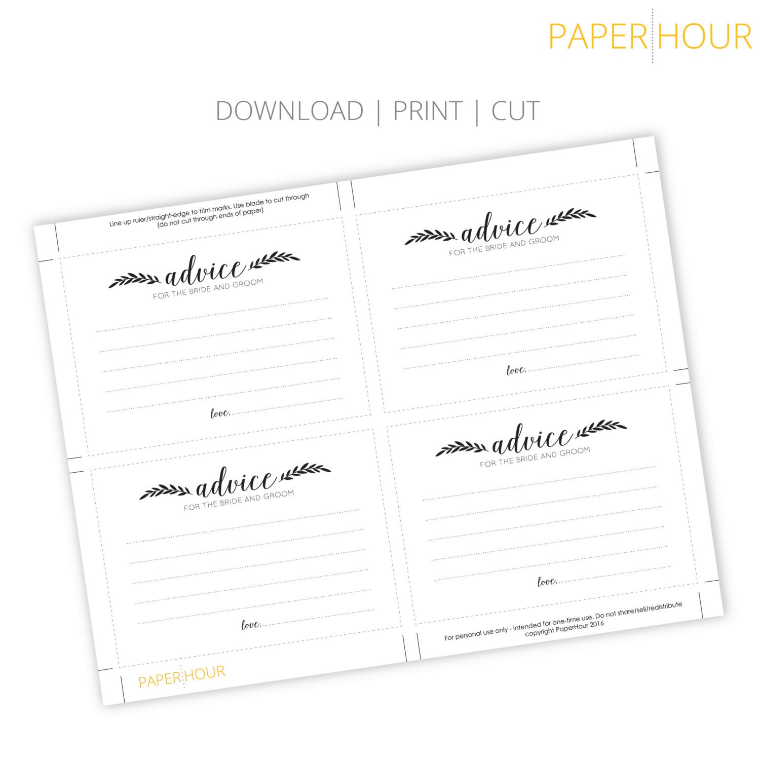 Printable Wedding Reception Advice Cards | Advice for Bride and Groom ...