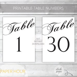 Printable Wedding Table Numbers | Classic | Instant Download | #1-30 | 5x7 | Reception Printables | DIY Printable/Digital File | v002