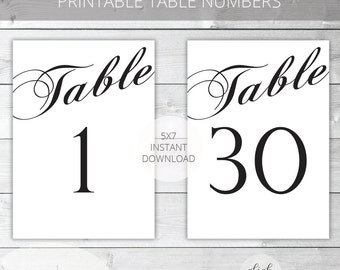 Printable Wedding Table Numbers | Classic | Instant Download | #1-30 | 5x7 | Reception Printables | DIY Printable/Digital File | v002