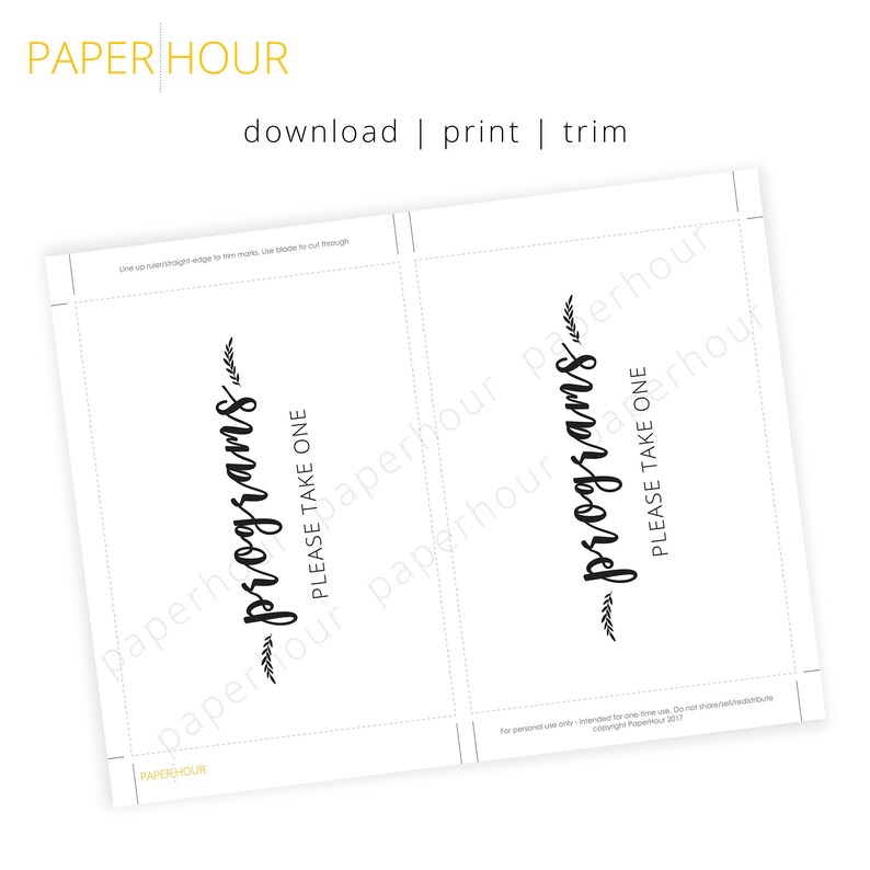 Printable Wedding Reception Sign Programs please take one Instant Download 5x7 & 8x10 DIY Printable/Digital File z009 image 2