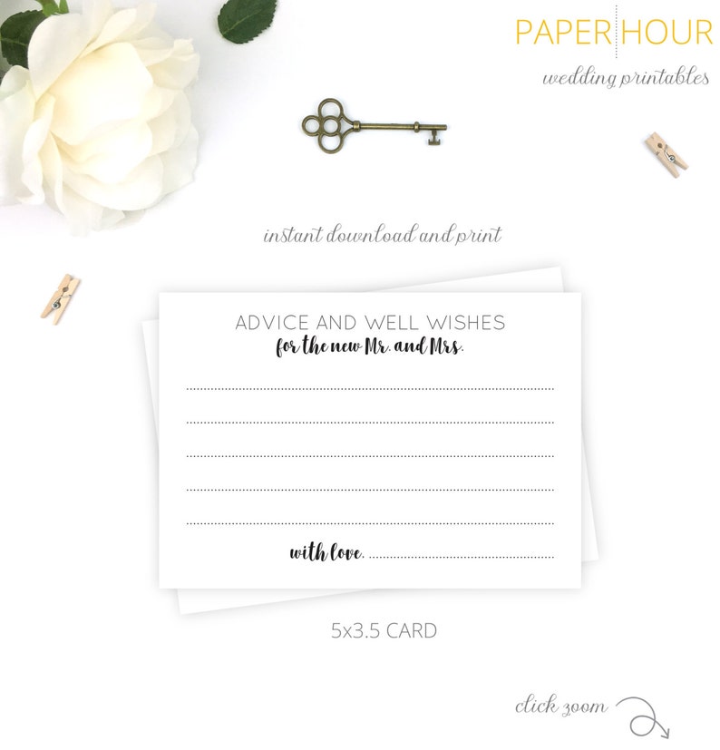 Printable Wedding Reception Advice Cards Advice Well Wishes for the new Mr. and Mrs. Instant Download 5x3.5 Digital File r007 image 1