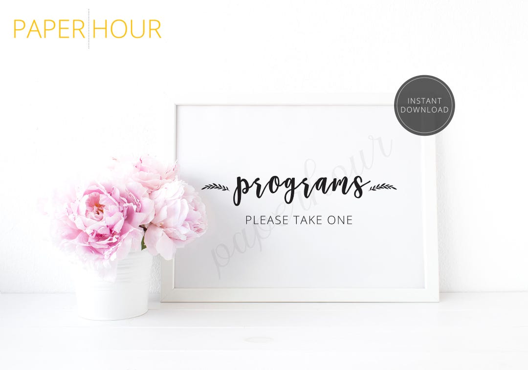 Printable Wedding Reception Sign | Programs Please Take One | Instant ...