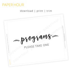 Printable Wedding Reception Sign Programs please take one Instant Download 5x7 & 8x10 DIY Printable/Digital File z009 image 3