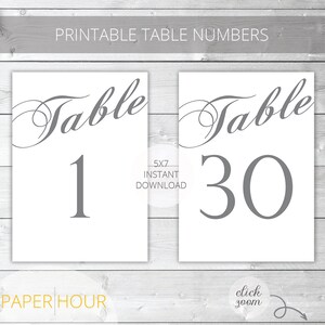 Gray Printable Wedding Table Numbers | Classic | Instant Download | #1-30 | 5x7 | Reception Printables | DIY Printable/Digital File | v002