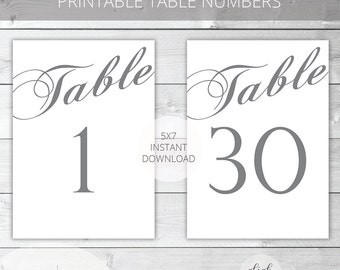 Gray Printable Wedding Table Numbers | Classic | Instant Download | #1-30 | 5x7 | Reception Printables | DIY Printable/Digital File | v002