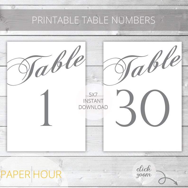 Gray Printable Wedding Table Numbers Classic Instant Download 1-30 5x7 ...