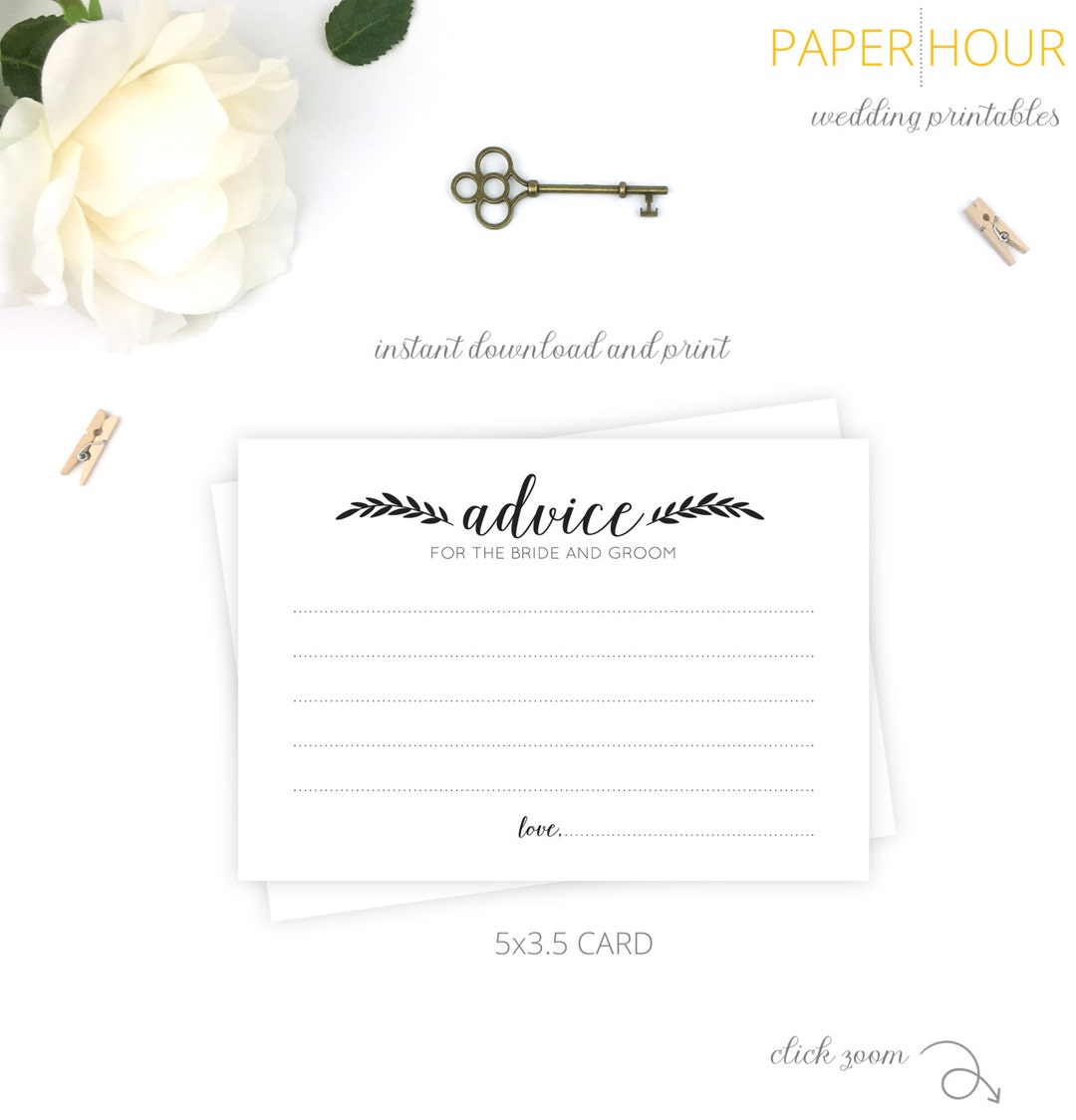 Printable Wedding Reception Advice Cards Advice for Bride and Groom ...