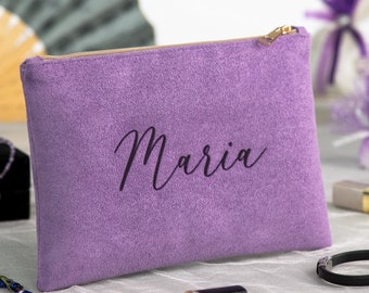 Personalized Suede Makeup Bag, Bridesmaid Cosmetic Bag , Custom Makeup Bag ,Bridesmaid Proposal , Bridesmaid gifts ,Travel Make up Bag