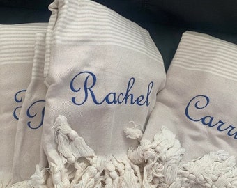 Personalized Bridesmaid Gifts , Bachelorette Beach Turkish Towels , Custom Boho Wedding Favor