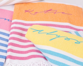 bridesmaid personalized cotton towel,turkish beach towel,Bachelorette beach peshtemal blanket,bridal party towel