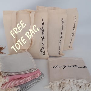 Strandtücher, personalisierte Strand Bachelorette Handtuch, 100% türkische Baumwolle, FREE TOTE BAG