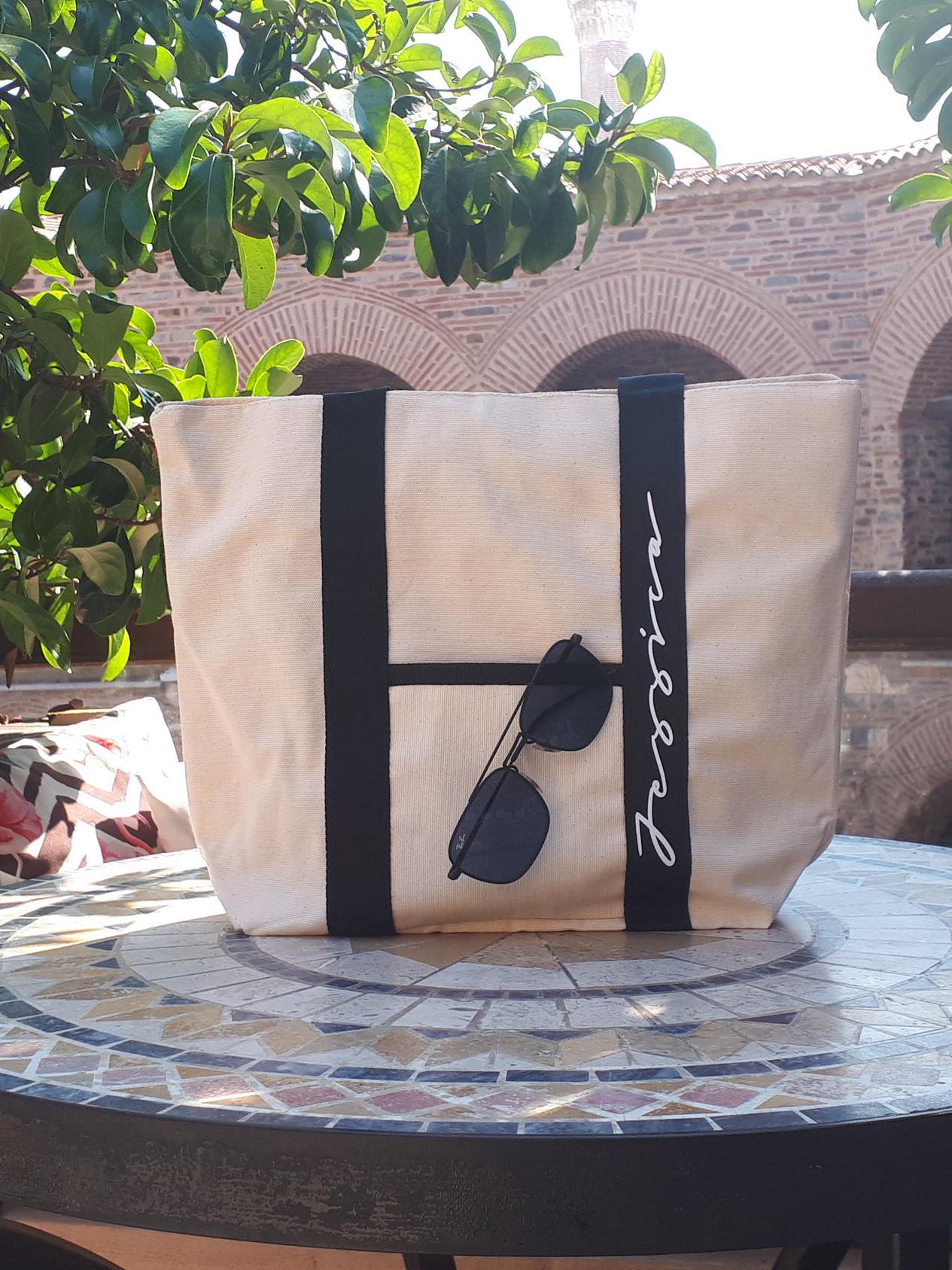 Personalized Beach Bridesmaid Boat Bag , Bachelorette Party Favor , Canvas Shoulder Bag with Clips, Pocket ,Inner Lining , Pool Gift bag